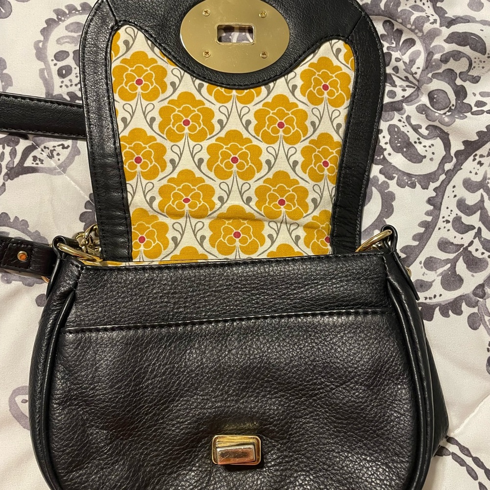 Emma Fox Black Crossbody Bag with Floral Interior